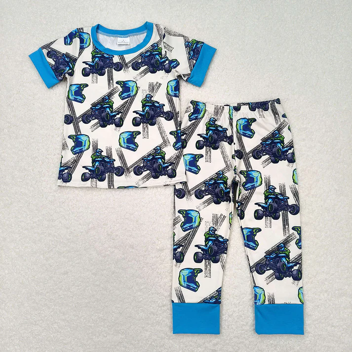 RTS Baby Baby Boys Blue Motobike Sibling Rompers Pajamas Clothes Sets