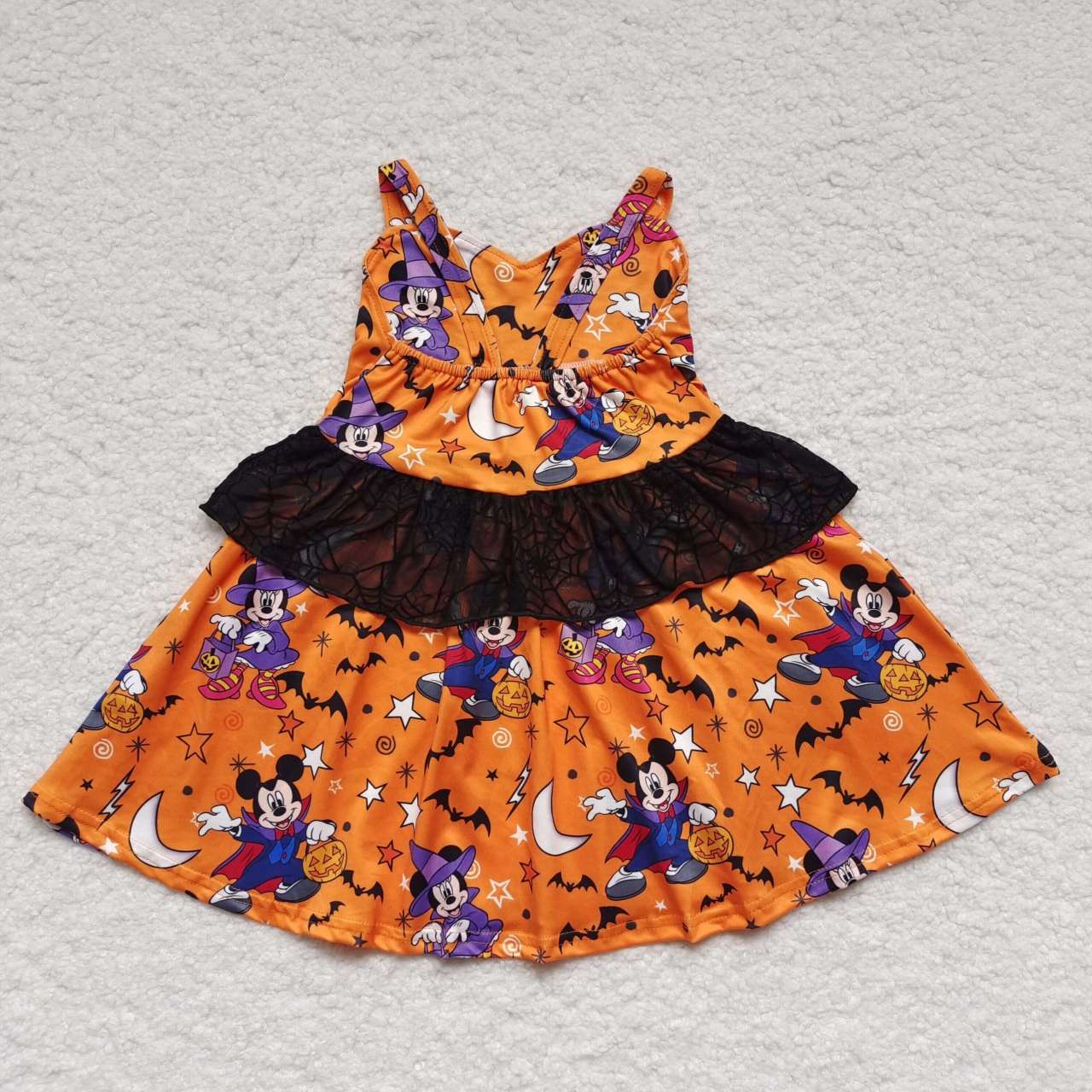 GSD0453 Girls Halloween Pumpkin Mickey Orange Slip Dress