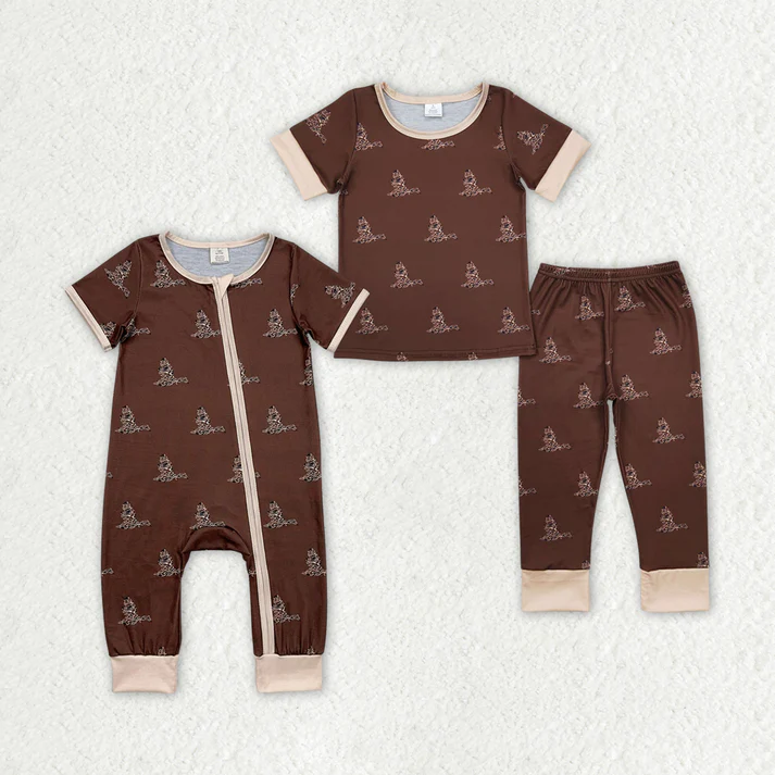 RTS NO MOQ  Sibling Brother Bamboo Pajamas Clothes  50%cotton +45%bamboo +5%spandex Brown Camo Duck Sibling Rompers Pajamas Clothes Sets