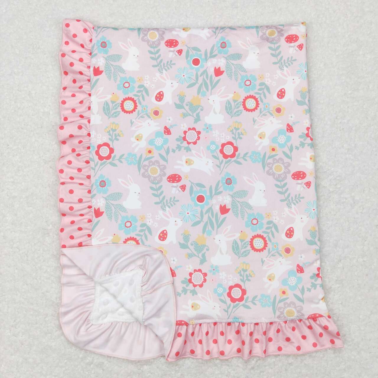 BL0082 Flower Bunny Pink Baby Blanket