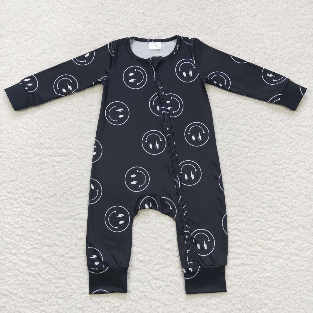 LR0654 Smiley Black Zip Long Sleeve Jumpsuit