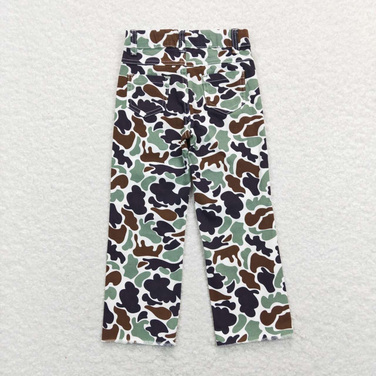 P0413 Brown and green camouflage ripped denim trousers