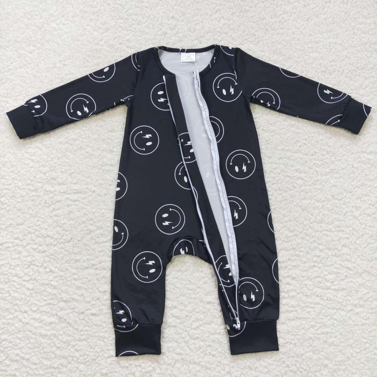 LR0654 Smiley Black Zip Long Sleeve Jumpsuit