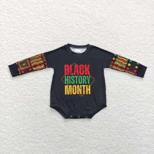 LR0900 black history month letter stars striped black long sleeve jumpsuit