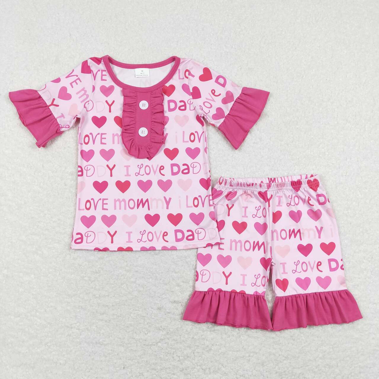 GSSO0445 I love mommy daddy rose pink short-sleeved shorts suit