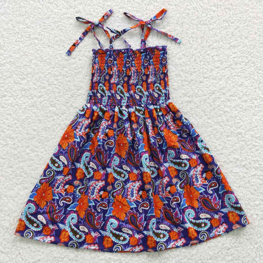 GSD0405 Navy Orange Floral Elastic Dress