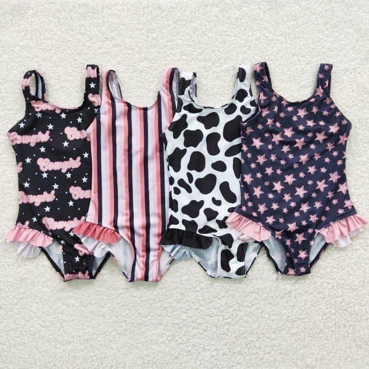 RTS cowgirl star navy blue one-piece swimsuit Cow print one piece swimsuit  Cow print one piece swimsuit