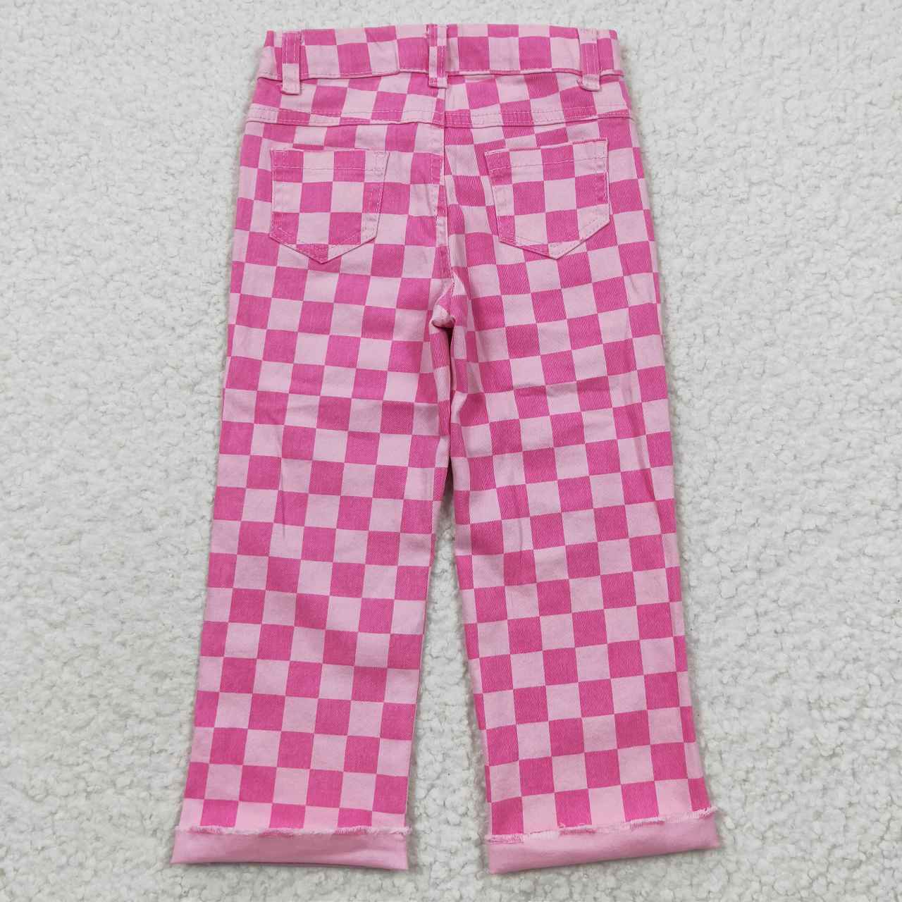 P0096 Pink Plaid Ripped Jeans