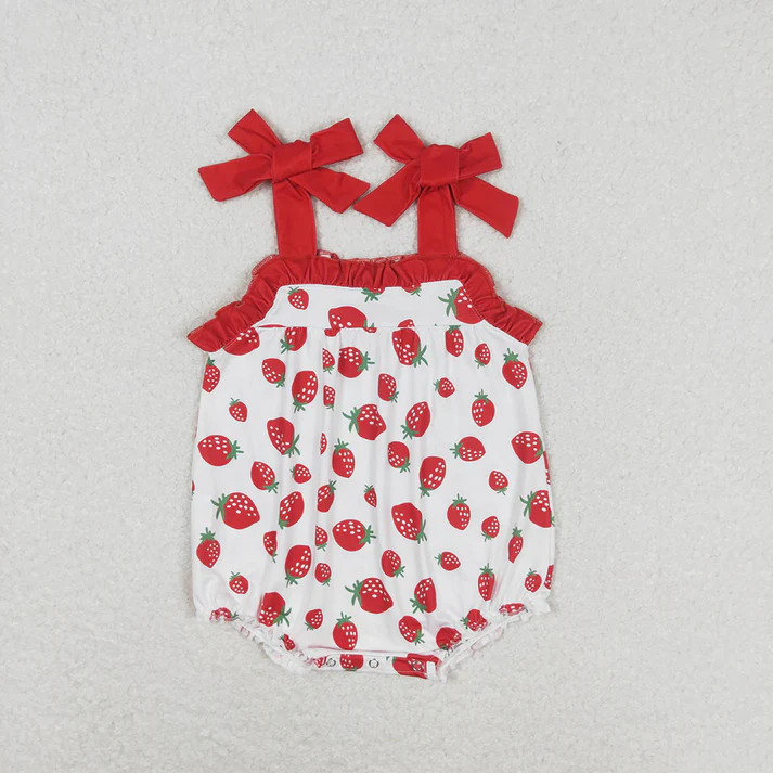 RTS Baby Girls Strawberry Sibling Sister Rompers Outfits Clothes Sets