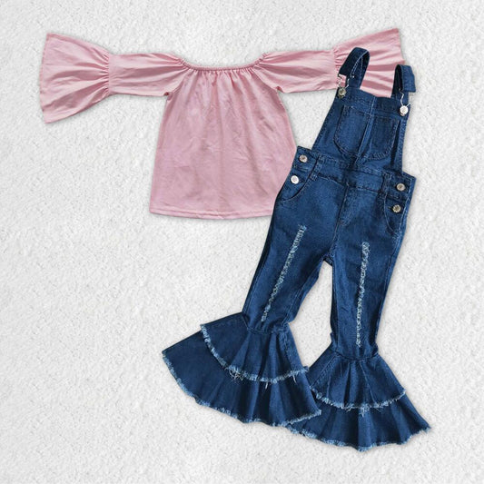 Pink top and overalls