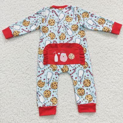 LR0185 baby Christmas romper long sleeve long pants baby girls romper milk silk cartoon print