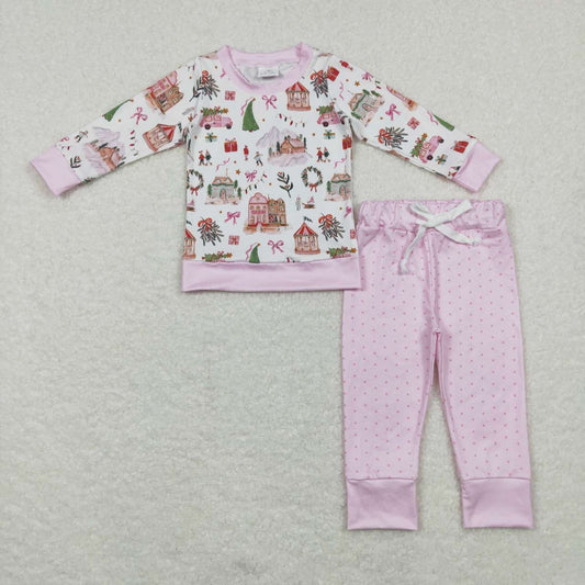 GLP0914 Christmas tree house garland pink and white long sleeve trousers suit