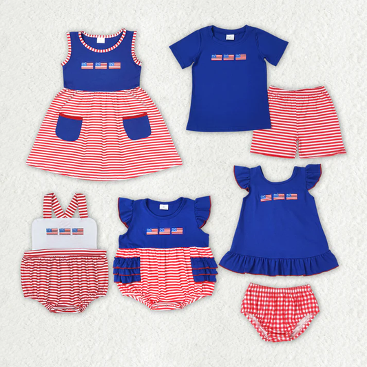 RTS Baby Girls Boys 4th Of July Flags Sibling Clothing Sets