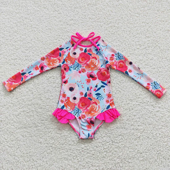 RTSBaby Girls Summer Long Sleeve Flowers One Pieces Swimsuits