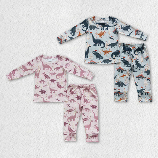 RTS NO MOQ Dinosaur Boys and Girls Long Sleeve Long Pants Pajama Set