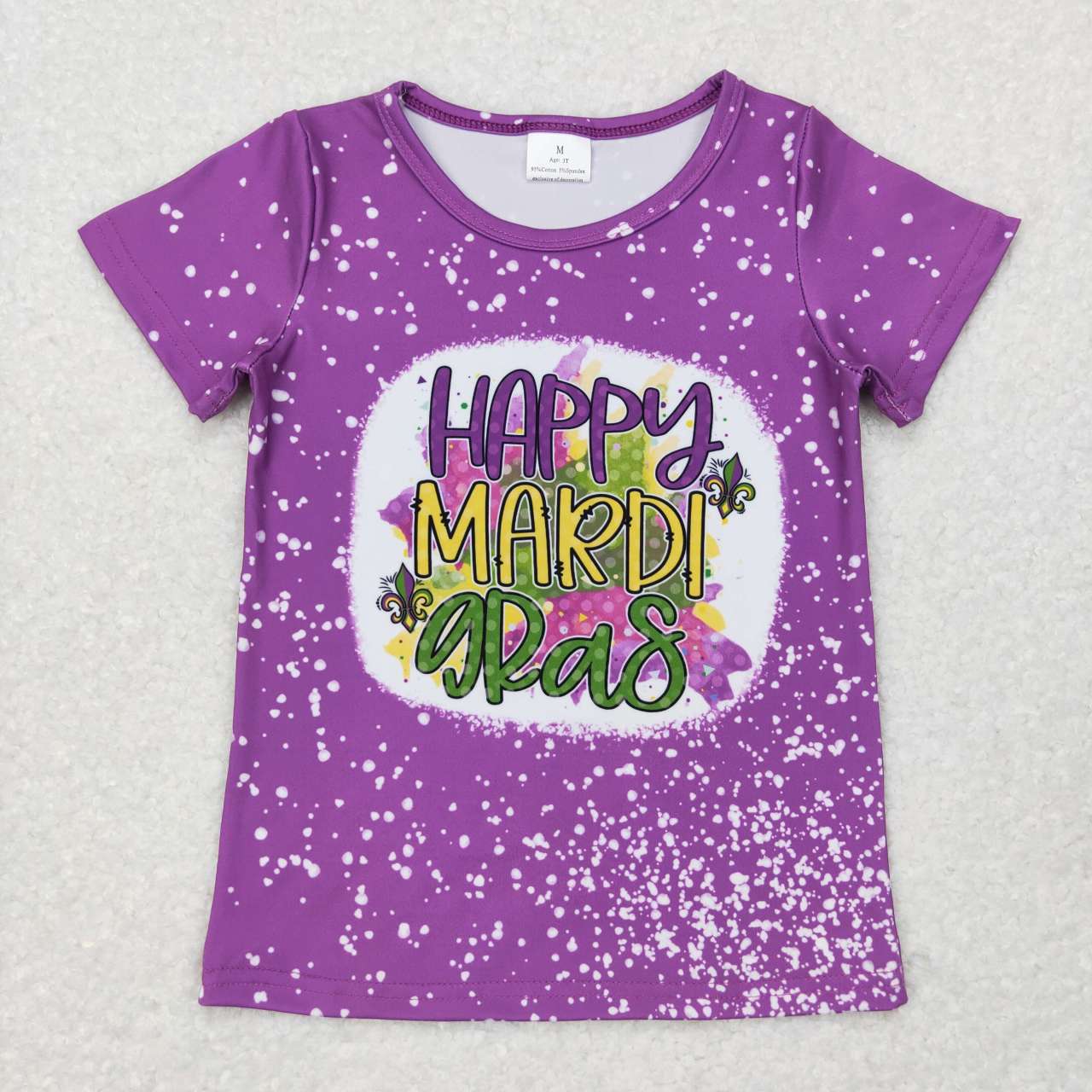 GT0374 happy mardi gras letter purple short sleeve top