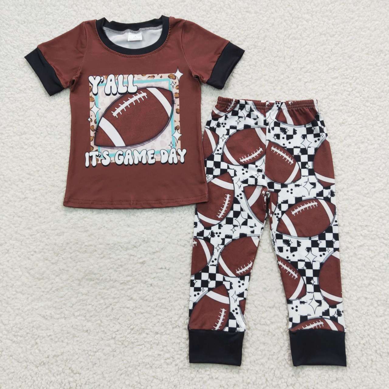 RTS NO MOQ（In Stock）BSPO0059 Boys YALL Rugby Short Sleeve Pants Set