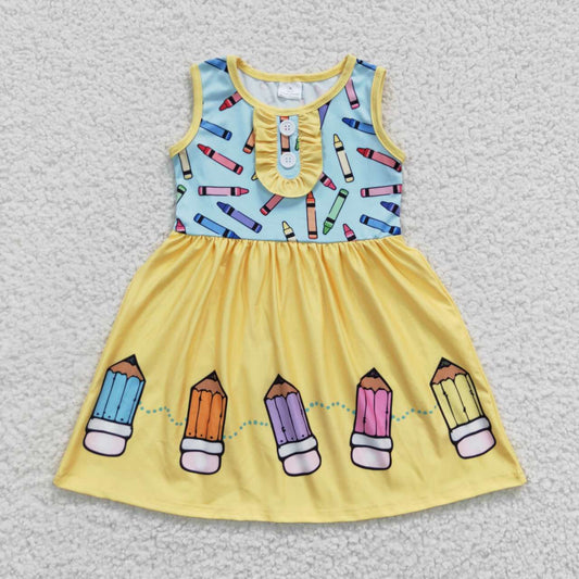 GSD0383 Back to School Pencil Yellow Sleeveless Dress