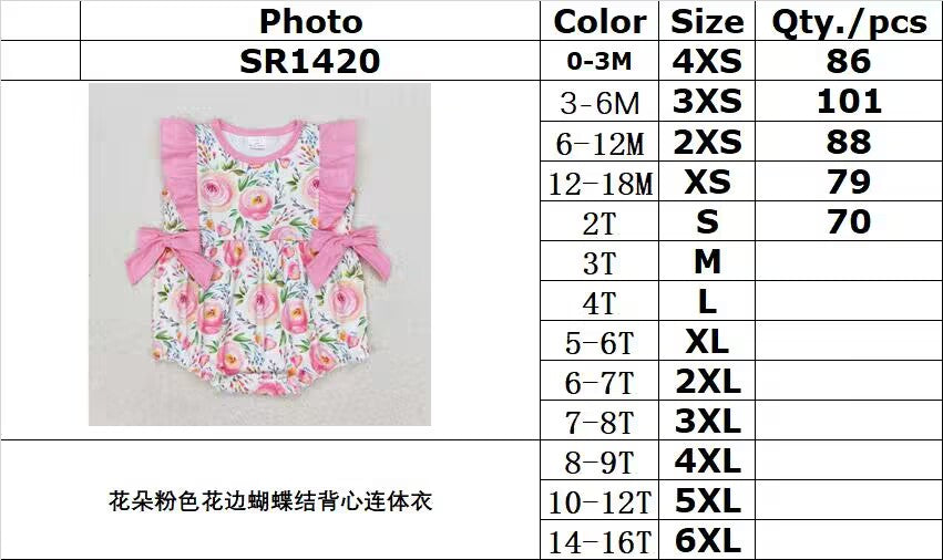 RTS no moq SR1420 Floral pink lace bow vest jumpsuit