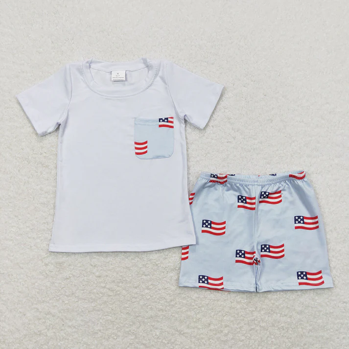 RTS Baby Boys Girls 4th Of July Flags Sibling Rompers Clothes Sets