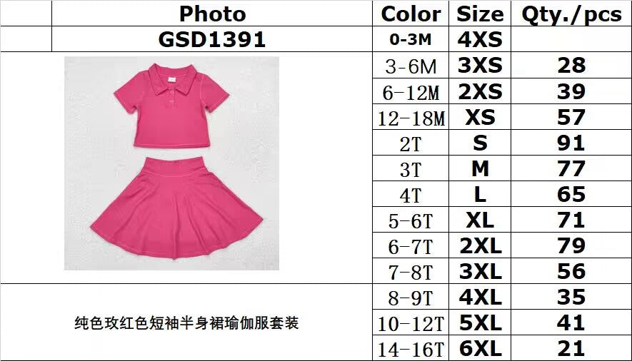 RTS NO MOQ ETA 5/7days arrived GSD1391 Pure rose red short-sleeved skirt yoga suit