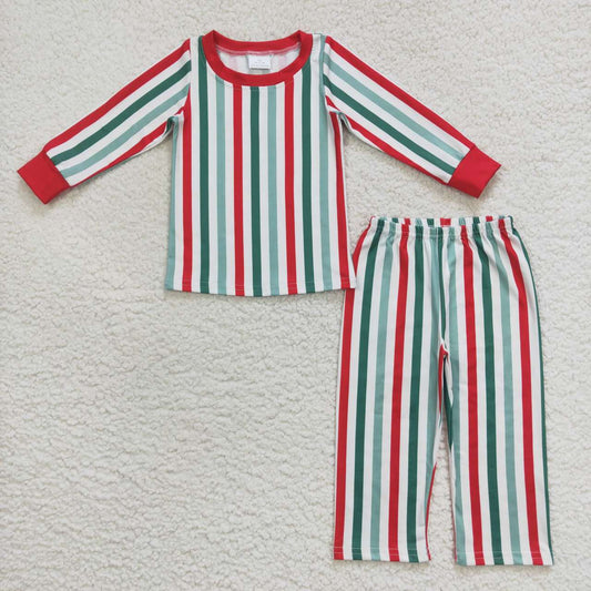 BLP0361 Red, green and white striped long-sleeved trousers suit