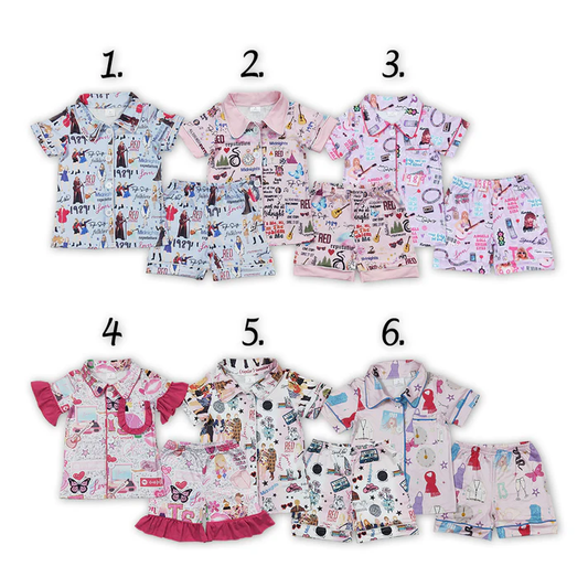 RTS NO MOQ Baby Girls Singer Sibling Buttons Shirts Shorts Pajamas Clothes Sets  1989 pajamas match style