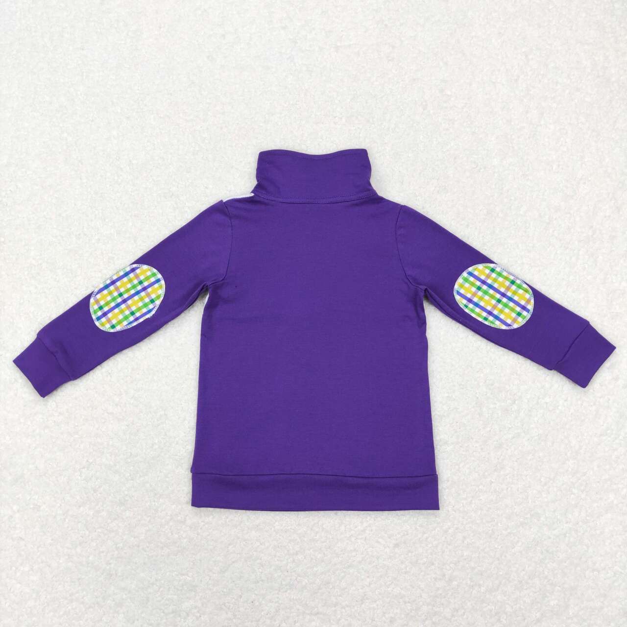 BT0492 Mardi Gras Puppy Plaid Purple Zip Long Sleeve Top