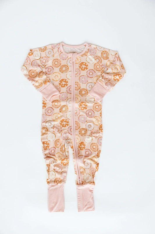 Donut Pink Trim Zip Long Sleeve Bodysuit