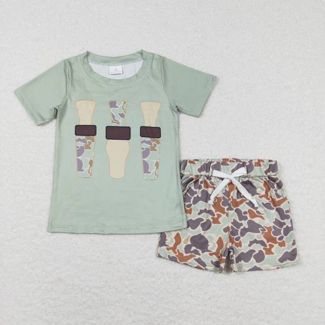 BT0374 Camouflage bottle green short-sleeved top+ shorts sets