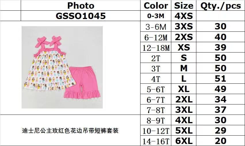 GSSO1045 RTS baby girl clothes disney princess rose red suspender toddler girl summer outfits