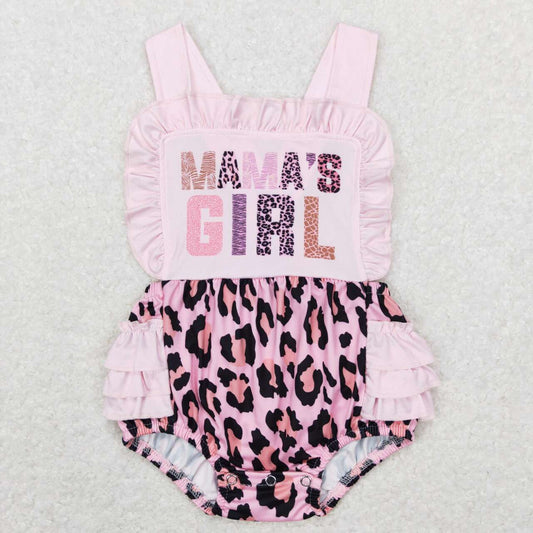 SR0596 mama's girl letter leopard print pink lace vest jumpsuit