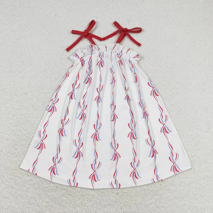 RTS NO MOQ Baby Girls 4th Of July Bows Sibling Rompers Dresses Clothes Sets