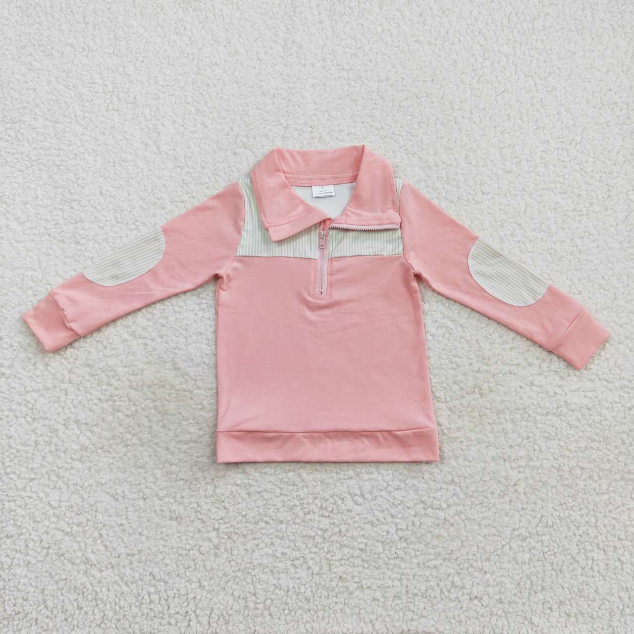 BT0288 Green Striped Pink Zip Long Sleeve Top