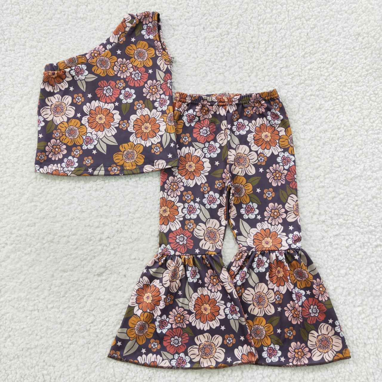 GSPO0802 Floral Vintage One Shoulder Top Trousers Set