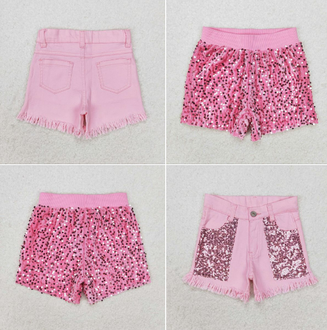 RTS NO MOQ Denim Pink Sequin Shorts Denim Shorts