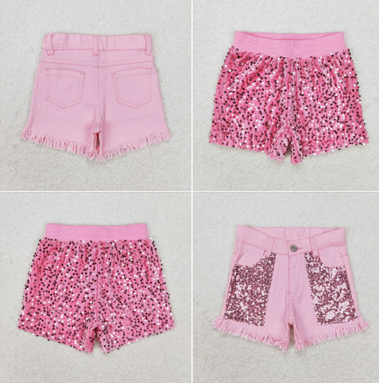 RTS NO MOQ Denim Pink Sequin Shorts Denim Shorts