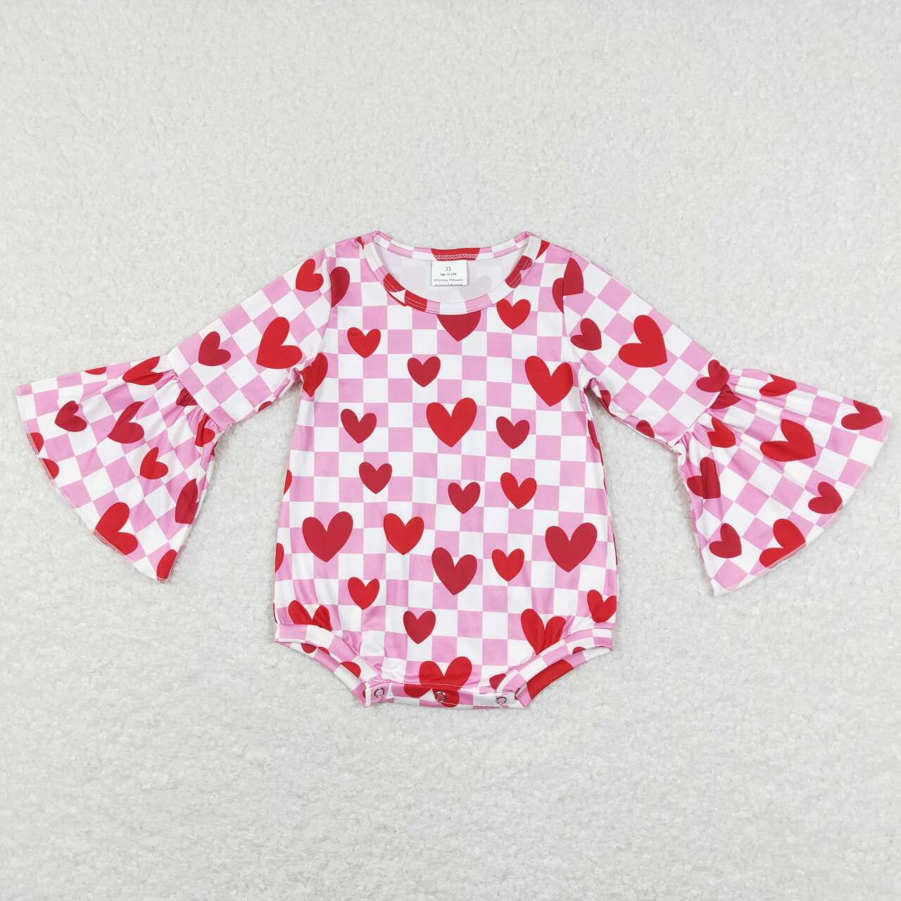 LR0865 Red love pink and white plaid long-sleeved jumpsuit