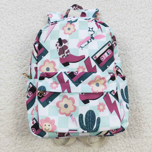 BA0082 Boot Tape Lightning Cactus Flower Green and White Check Backpack