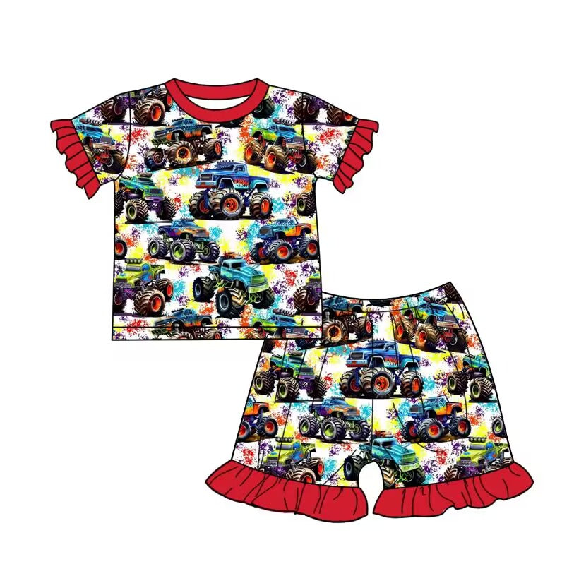 Customized moq 5 mix size eta 4-5week Boys Girls Offroad Truck Game Pajama Set