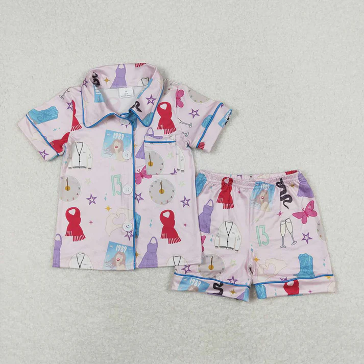 RTS NO MOQ Baby Girls Singer Sibling Buttons Shirts Shorts Pajamas Clothes Sets  1989 pajamas match style