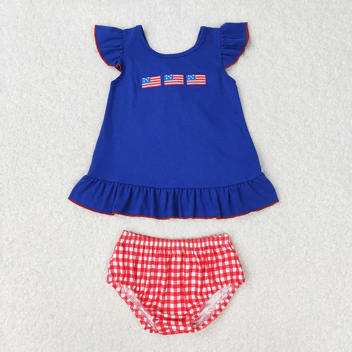 RTS Baby Girls Boys 4th Of July Flags Sibling Clothing Sets