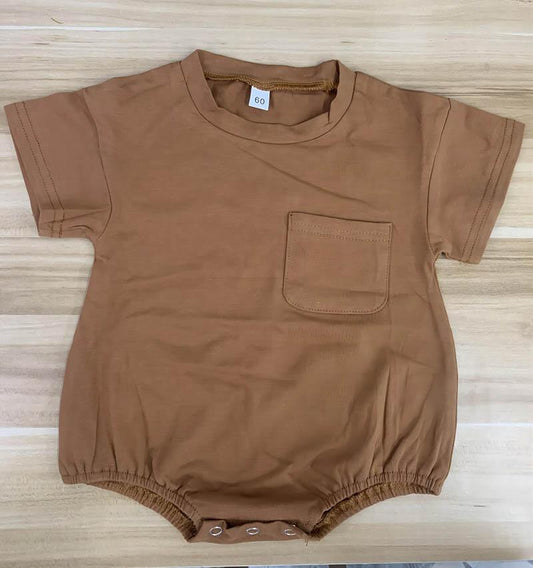 brown color summer romper with pocket