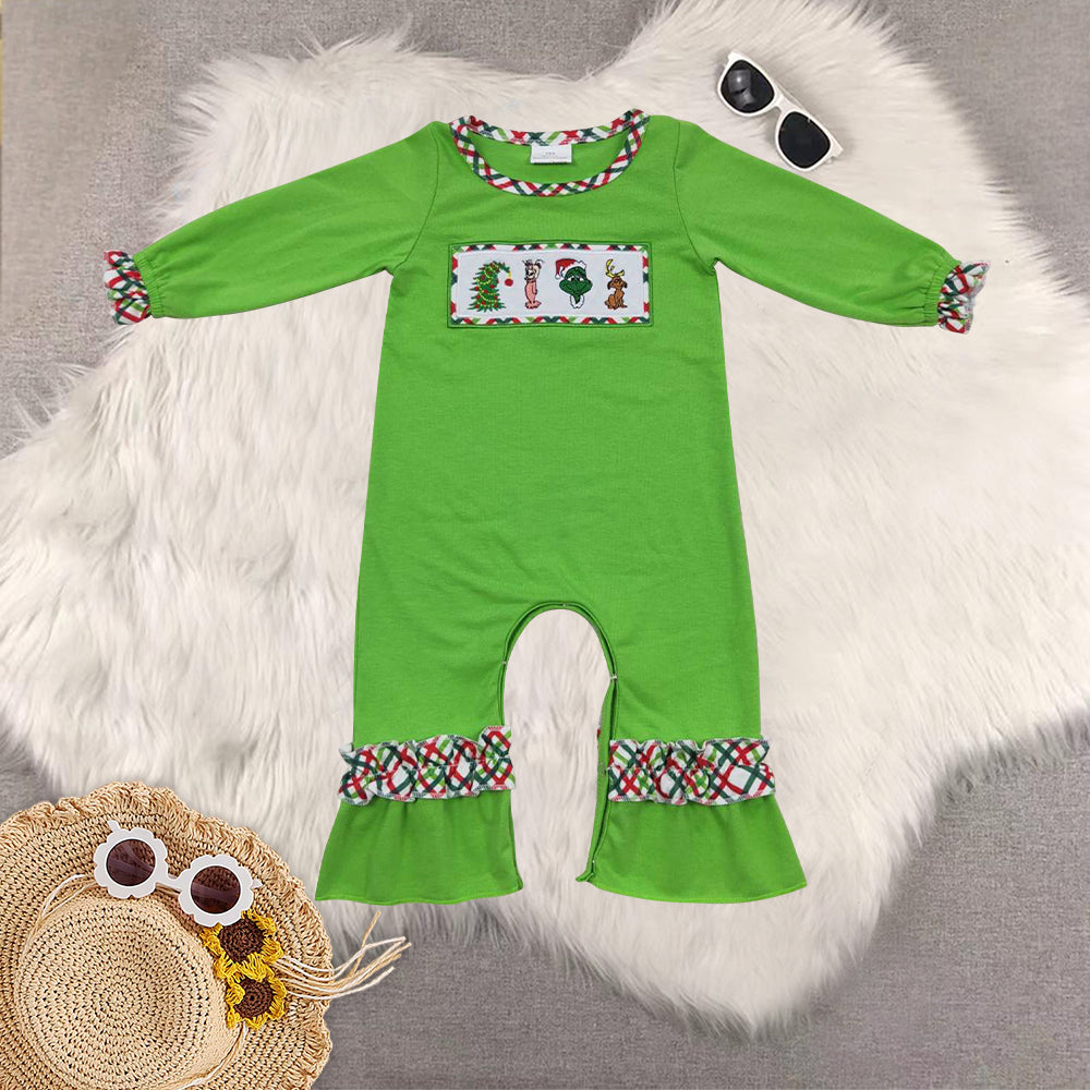 RTS NO MOQ Sibling baby girls boys clothes embroidery Christmas cartoon long-sleeved trousers suits and romper