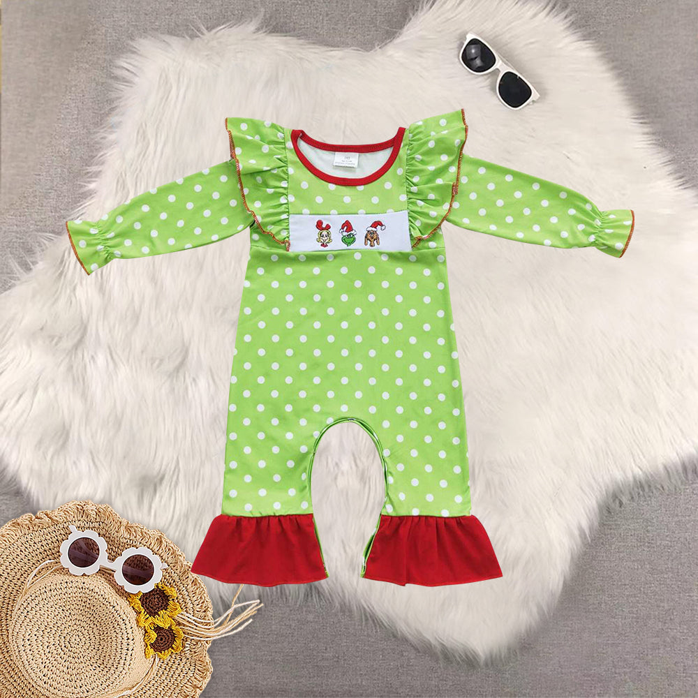 RTS NO MOQ Sibling Baby girls clothes Embroidery Christmas cartoon long-sleeved trousers suit & rompers and dress