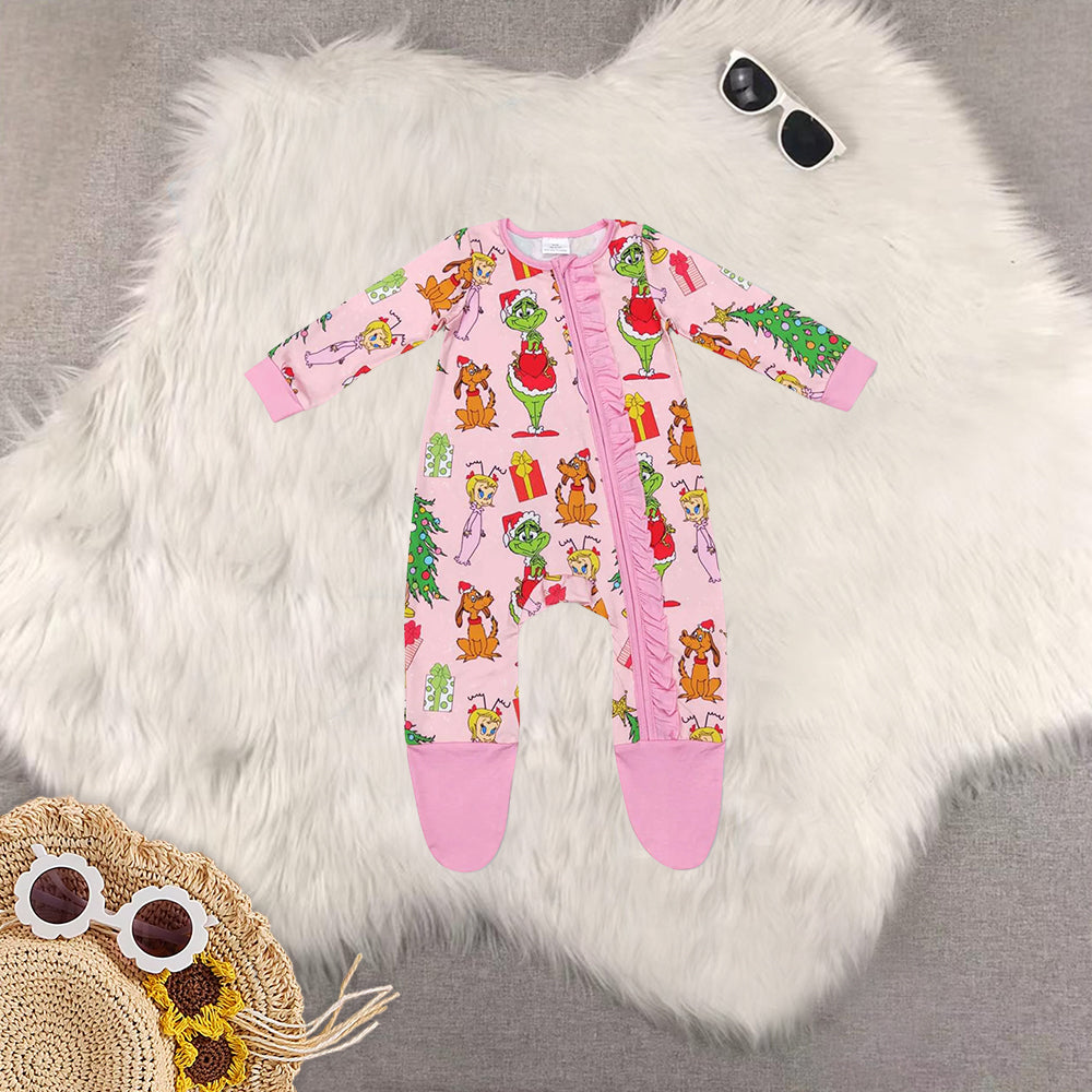 RTS NO MOQ Sibling Baby girls Christmas cartoon trees long-sleeved trousers suit & romper