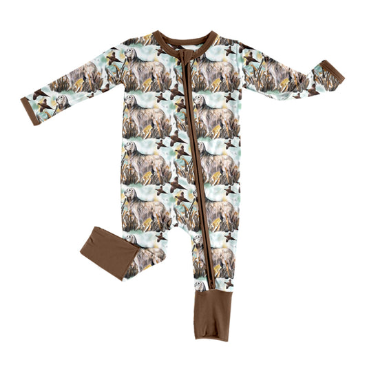 LR0946 no moq pre-order baby boy clothes brown hunting toddler boy winter romper-2024.5.16