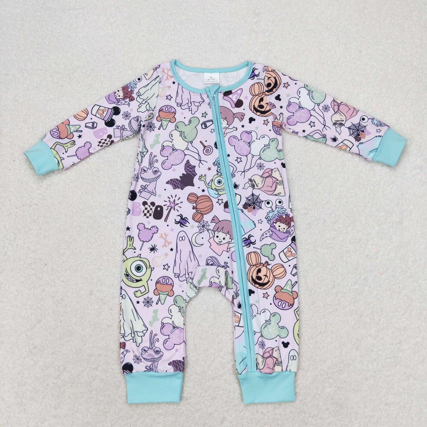 RTS NO MOQ（In Stock) LR0969 Cartoon Monsters University purple blue zipper long-sleeved jumpsuit