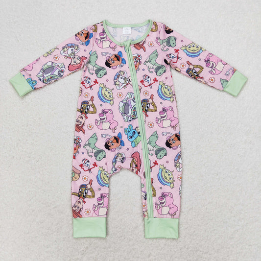 bamboo rts no moq LR0970 Modal cartoon Toy Story pink green zipper long-sleeved jumpsuit