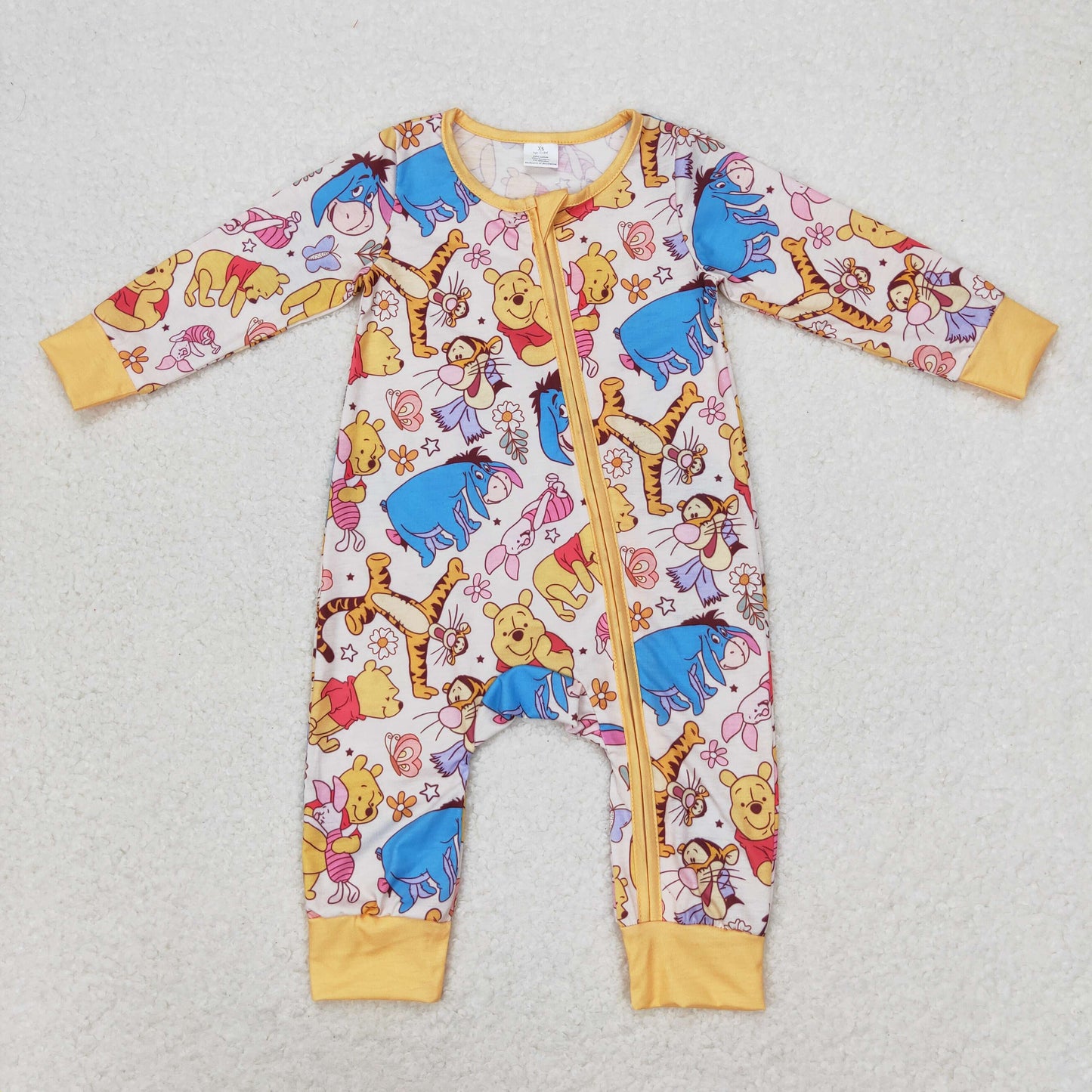 bamboo rts no moq LR0971 Modal cartoon Winnie the Pooh flower orange zipper long-sleeved jumpsuit